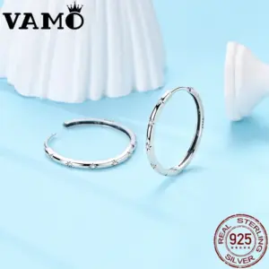 Sterling Silver Irregular Hoop Earrings with Zircon Accents 7 See65b3ea2f4c4c41a6f63401dfd01ccce