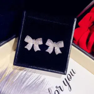 White Gold Finish Bowknot Stud Earrings SP032 7 Sf676da1d909643f8bd65a26e99eafb9el