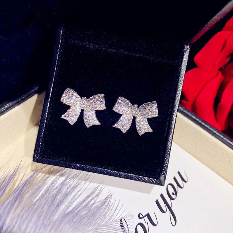 White Gold Finish Bowknot Stud Earrings SP032 3 White Gold Finish Bowknot Stud Earrings SP032 - Image 3
