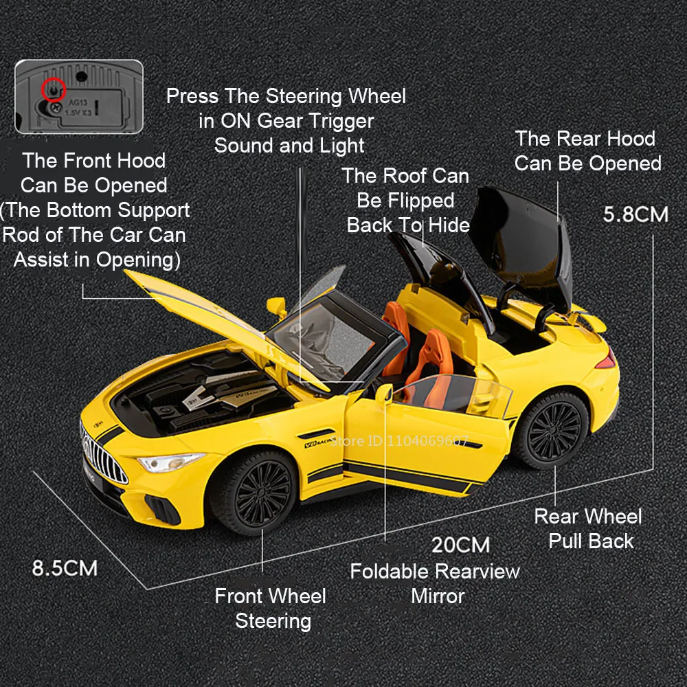 Vibrant Yellow Mercedes-Benz SL63 1:22 Scale Model 4 Vibrant Yellow Mercedes-Benz SL63 1:22 Scale Model - Image 4