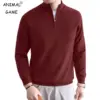 Men's Knitted Polo Sweater in Wine Red