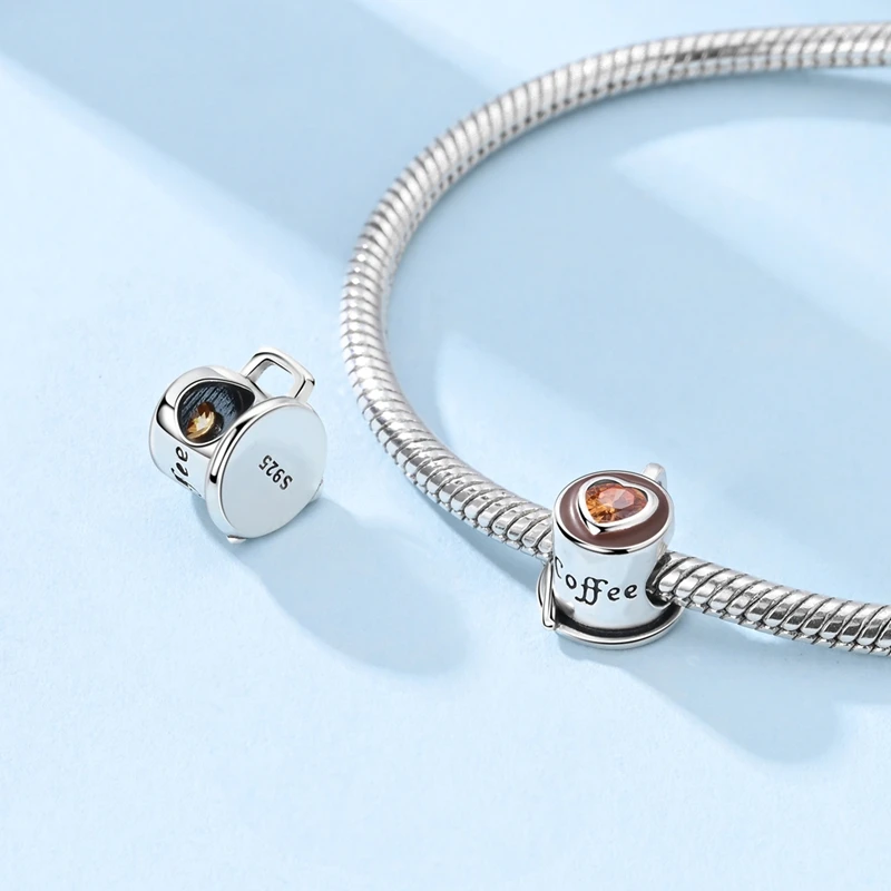 Sterling Silver Coffee Charm Bead with Gemstone 3 Sterling Silver Coffee Charm Bead with Gemstone - Image 3