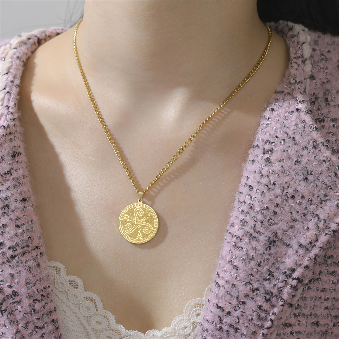 Stainless Steel Triple Moon Necklace 5 Stainless Steel Triple Moon Necklace - Image 5