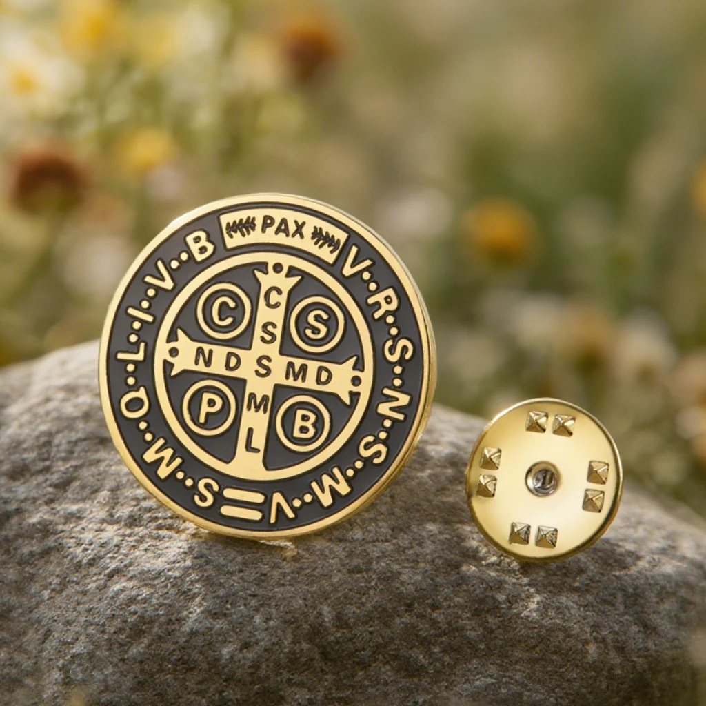 Stainless Steel Saint Benedict Brooch 25x25 mm 4 Stainless Steel Saint Benedict Brooch 25x25 mm - Image 4