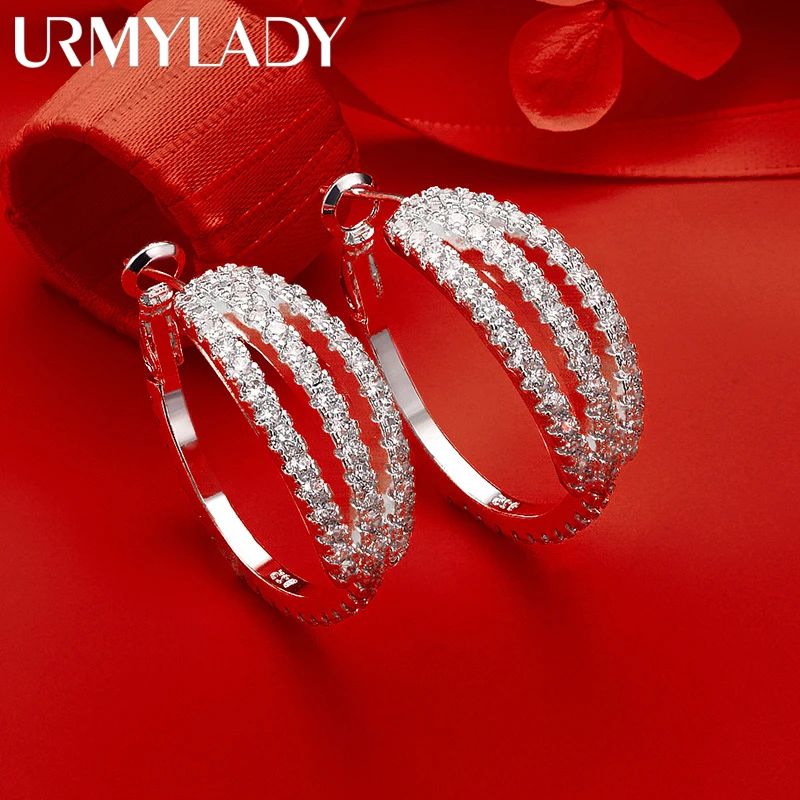 Sterling Silver 33mm Hoop Earrings with Zircon 2 Sterling Silver 33mm Hoop Earrings with Zircon - Image 2