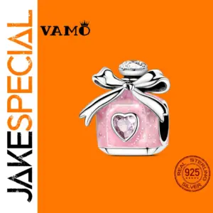 Pink Sterling Silver Perfume Bottle Charm for Bracelets