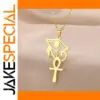 Egyptian Eye of Horus and Ankh Necklace in Steel