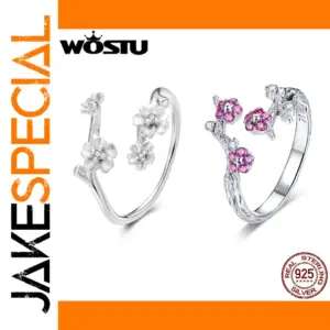 Floral Silver Open Ring with Pink Zircon