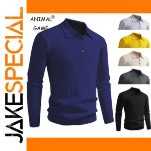 Men's Knit Polo Sweater with Cable Pattern
