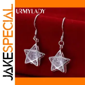 Sterling Silver Geometric Star Earrings for Women