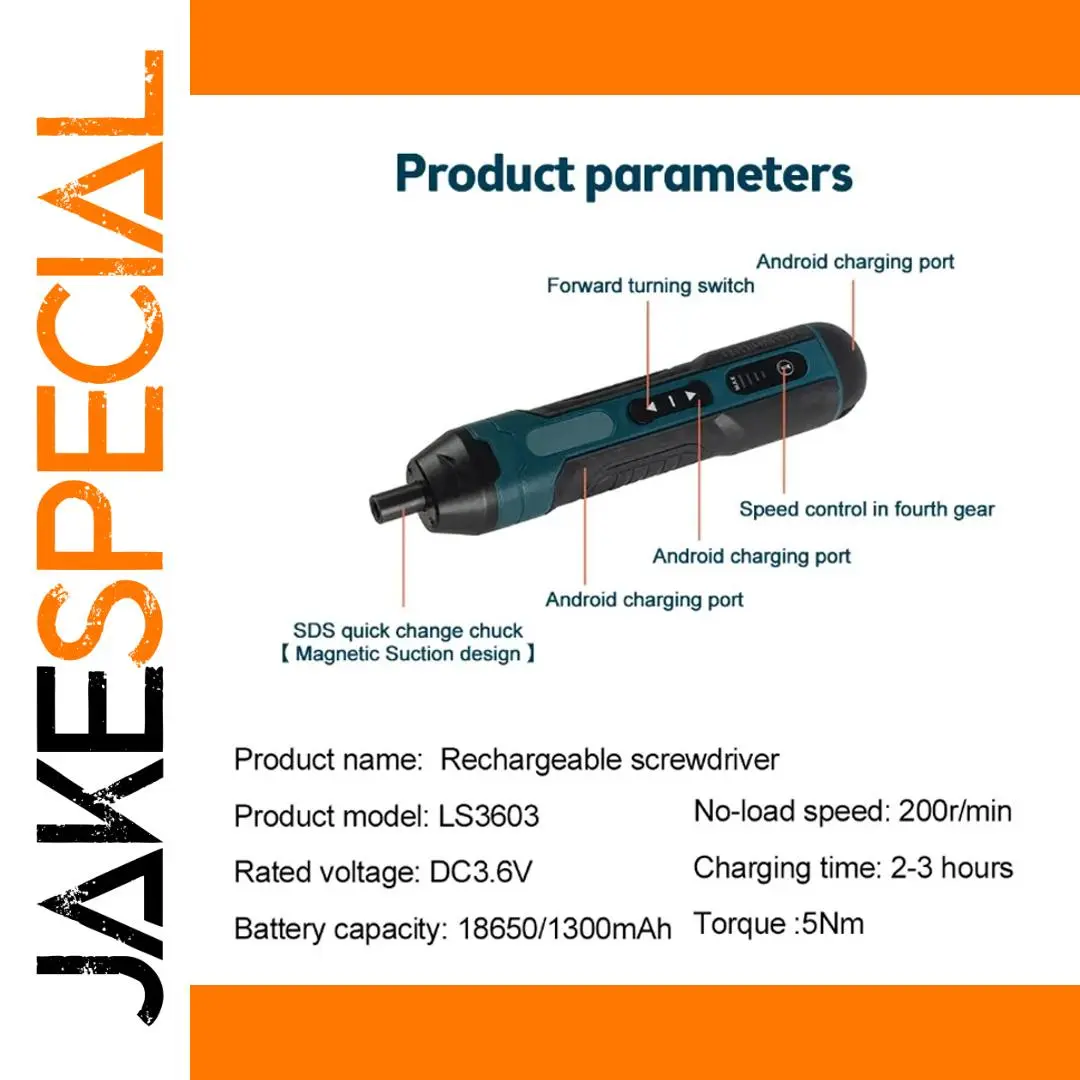 Cordless Electric Screwdriver 3.6V, 1300mAh Battery 1 Cordless Electric Screwdriver 3.6V, 1300mAh Battery