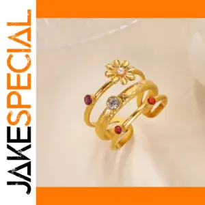 Luxury Stainless Steel Floral Ring with Zircon