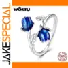 Enamel Blue Rose Silver Ring for Women