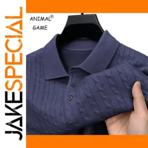 Navy Knitted Polo Sweater for Men