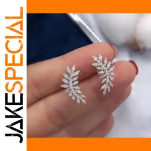 Elegant Feather Earrings in Silver and White Gold