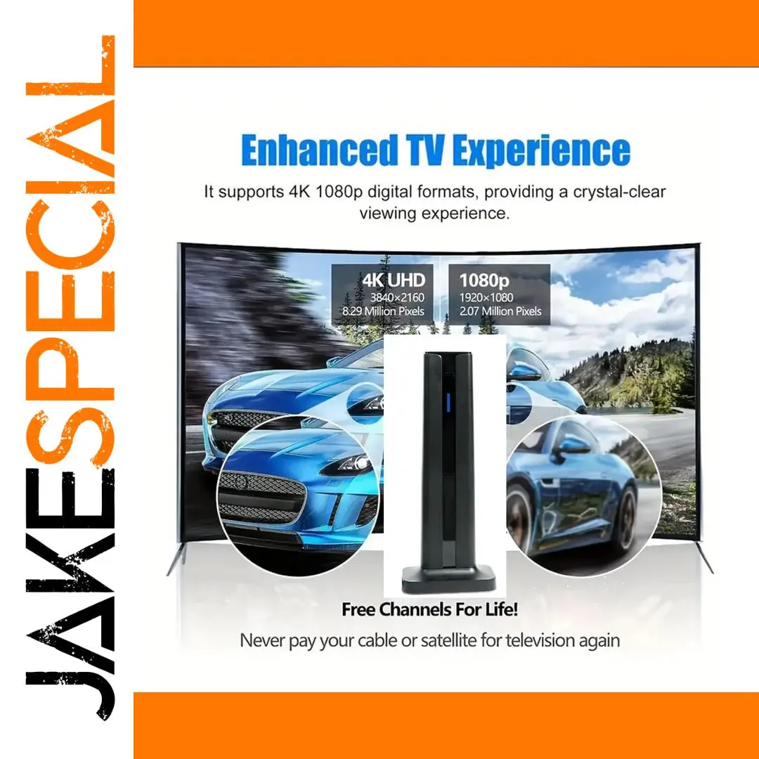 Black Indoor TV Antenna with 200-Mile Range 1 Black Indoor TV Antenna with 200-Mile Range