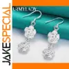 Silver Double Rose Drop Earrings for Women