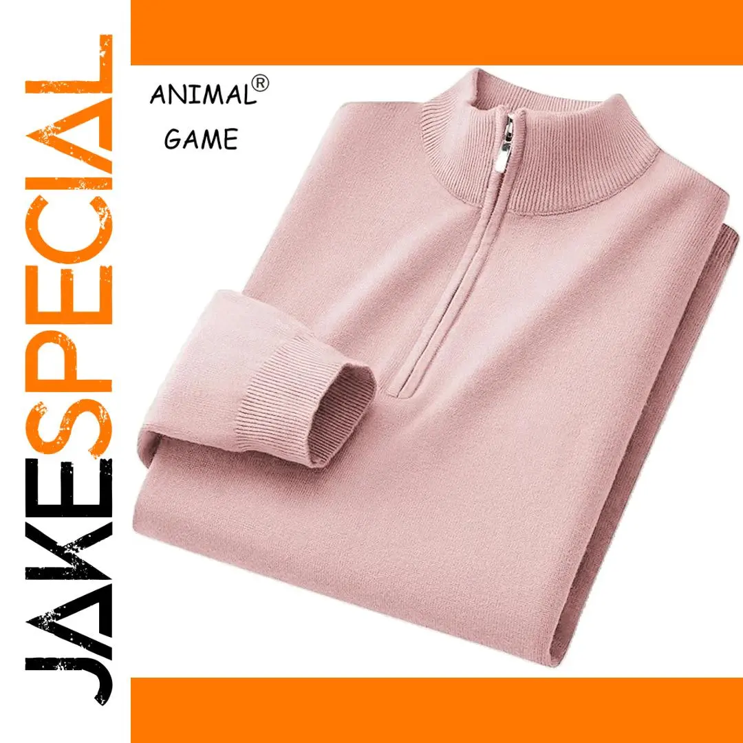 Pink Women's Knitted Pullover with Zipper 1 Pink Women's Knitted Pullover with Zipper