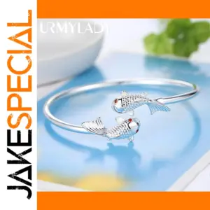 Silver Goldfish Cuff Bracelet with Red Accents