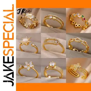 Gold-Toned Stainless Steel Geometric Ring for Women