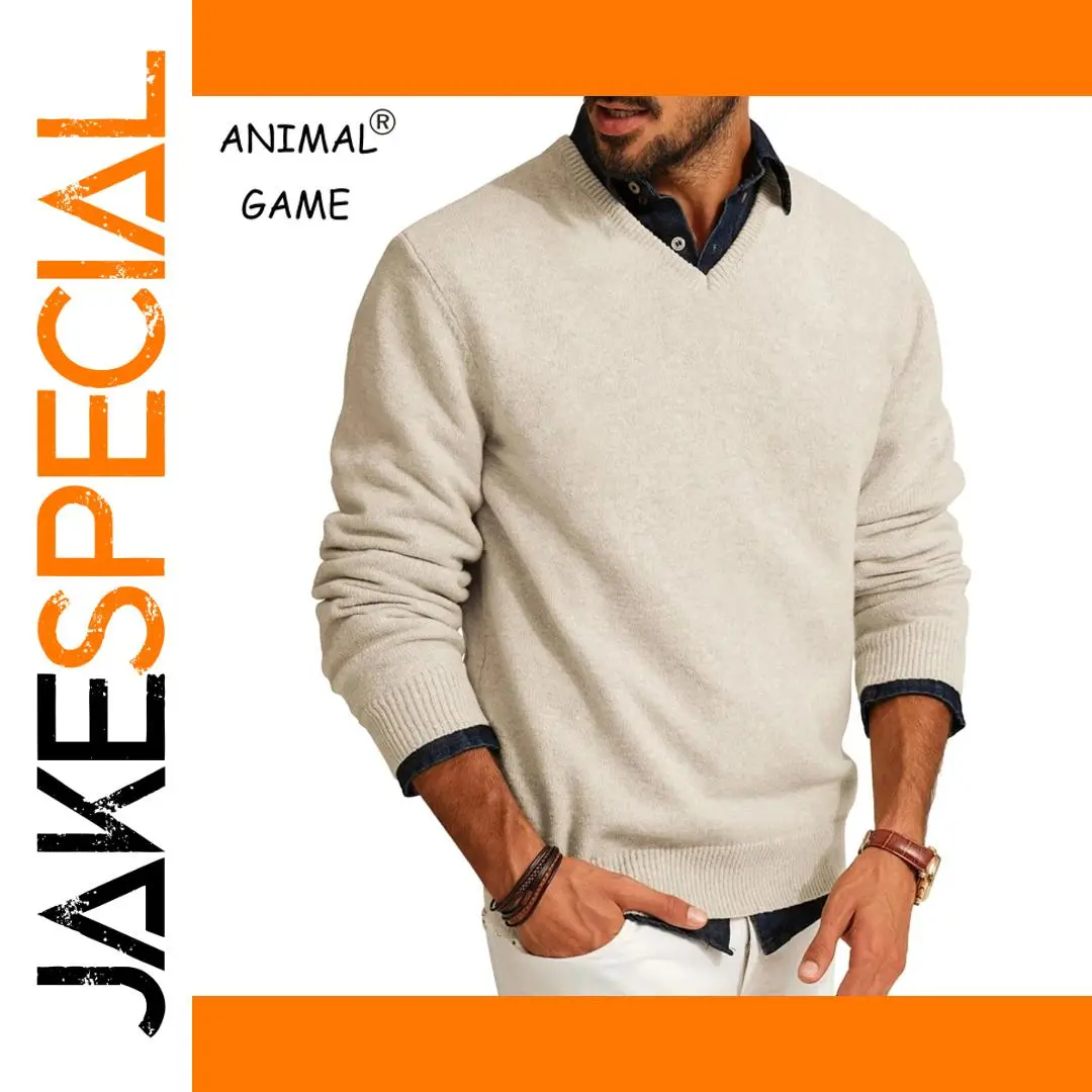 Men’s Light Beige V-Neck Sweater by ANIMAL GAME 1 Men’s Light Beige V-Neck Sweater by ANIMAL GAME