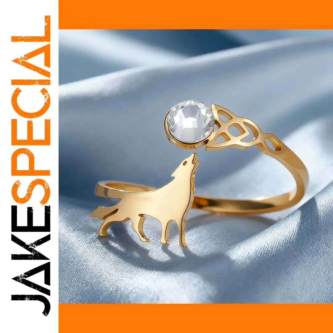 Stainless Steel Celtic Wolf Zircon Ring 1 Stainless Steel Celtic Wolf Zircon Ring