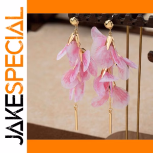 Pink Fabric Flower Drop Earrings for Women