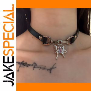 Y2K Punk Leather Choker with Butterfly Pendant