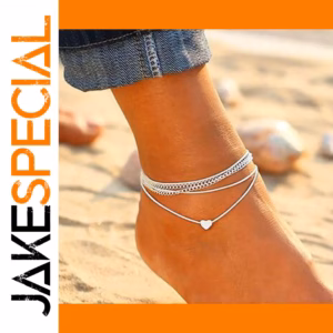 Bohemian Silver Anklet with Heart Charm