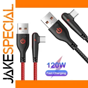 120W Fast Charging USB-C Cable with 90° Connector