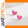 Heart-Shaped Pink Enamel Stud Earrings for Women