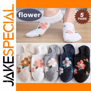 Cherry Blossom Women's Boat Socks Set, 5 Pairs