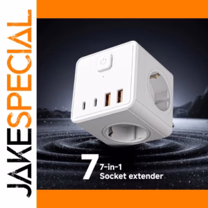 Portable White Power Strip with USB and Type-C Ports