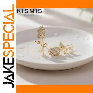 Gold Rose Rhinestone Flower Earrings