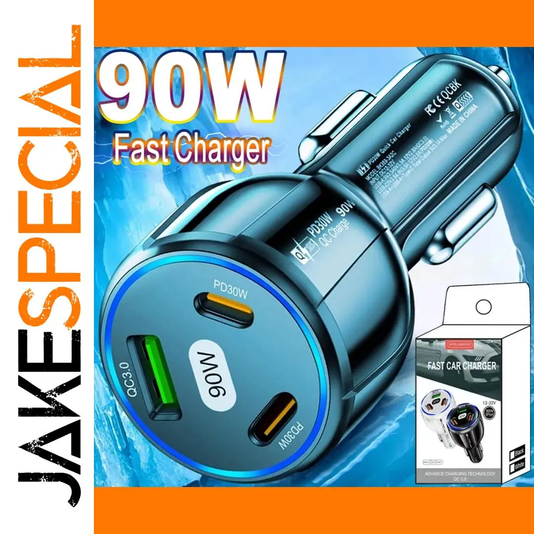 90W Fast Car Charger with 3 USB Ports 1 90W Fast Car Charger with 3 USB Ports