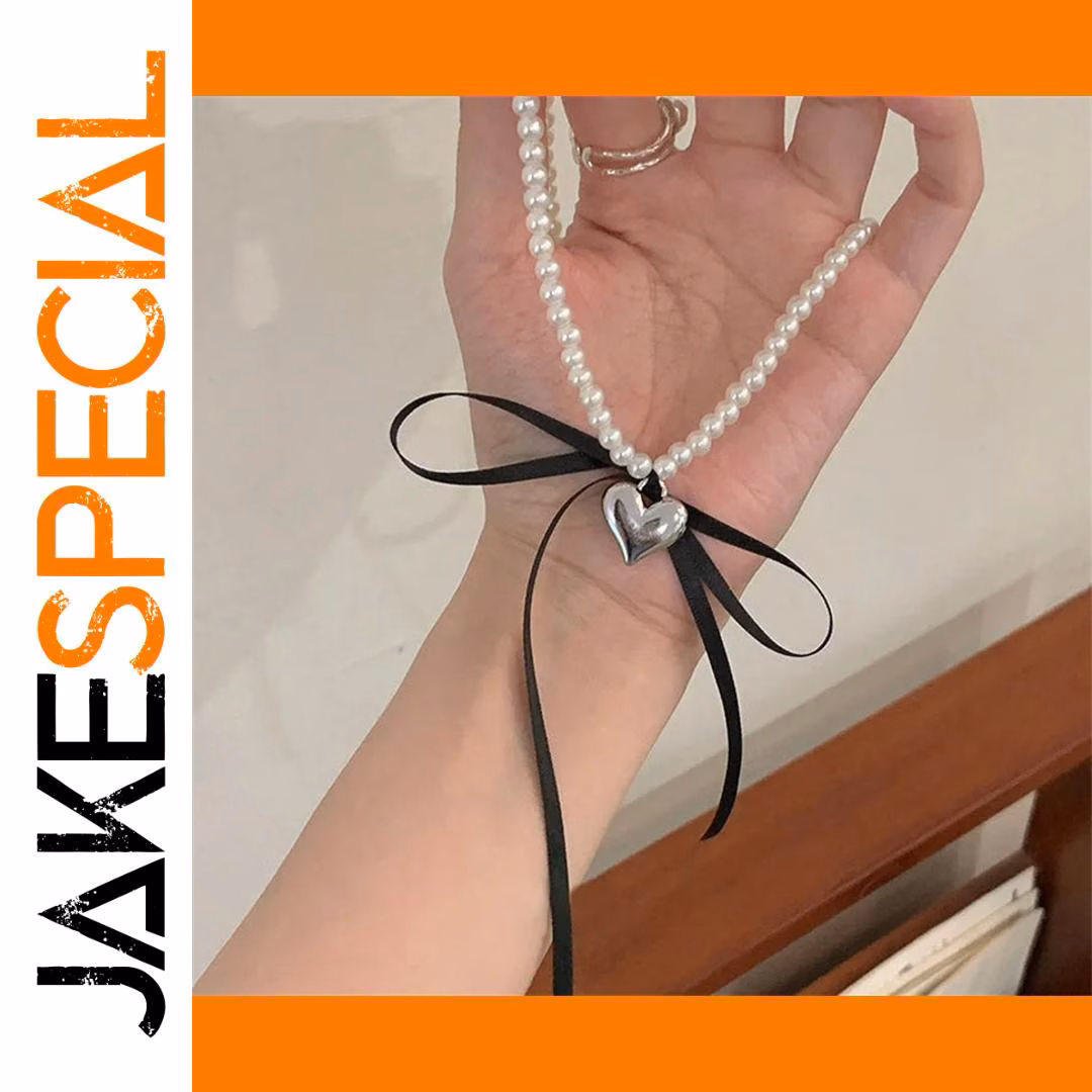 Pearl Heart Pendant Necklace with Silver Charm 1 Pearl Heart Pendant Necklace with Silver Charm