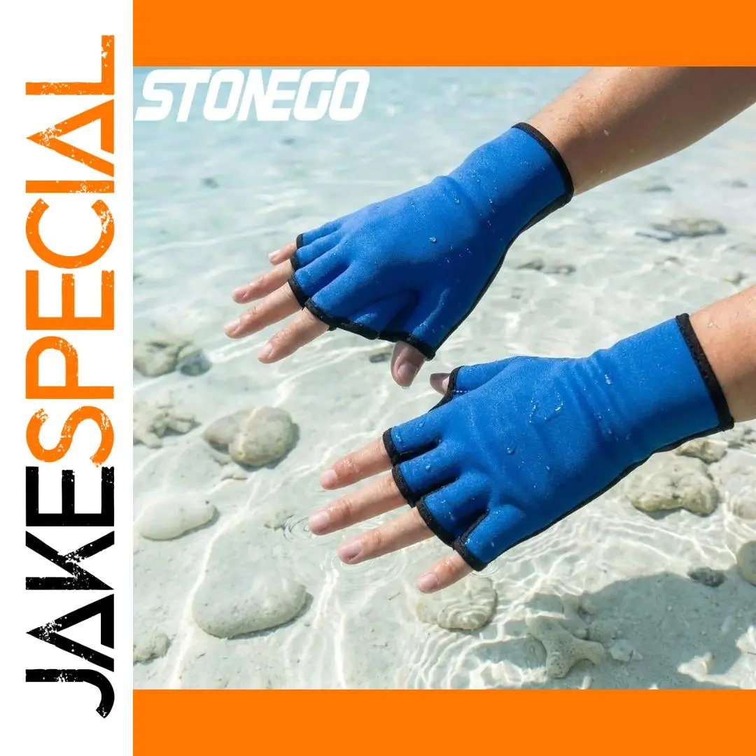 Blue Water-Resistant Swim Gloves with Webbed Fingers 1 Blue Water-Resistant Swim Gloves with Webbed Fingers
