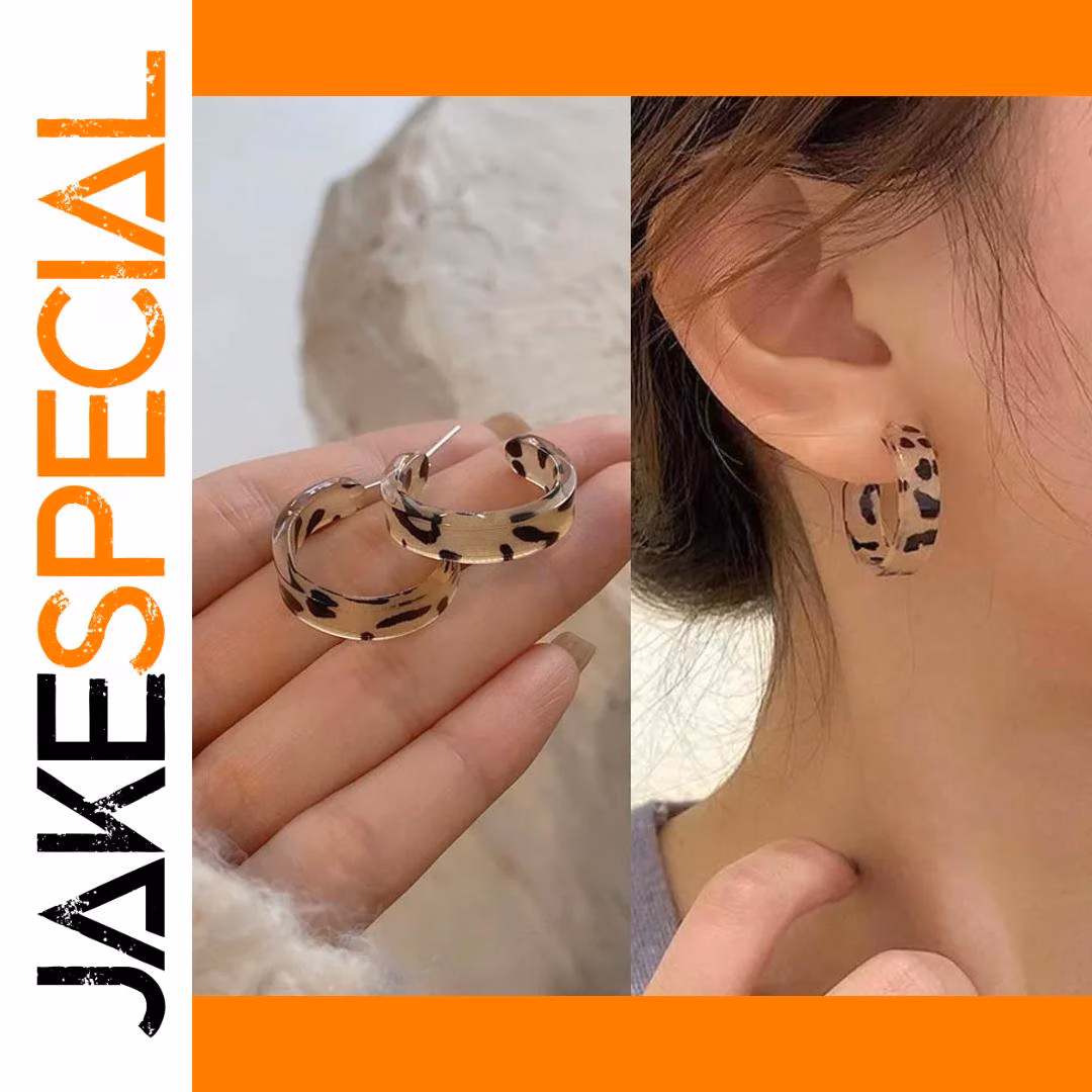 Leopard Print Acrylic Hoop Earrings 2cm 1 Leopard Print Acrylic Hoop Earrings 2cm