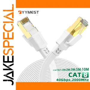 White Cat8 Ethernet Cable for High-Speed Data