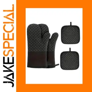 Black Oven Mitts & Pot Holders Set