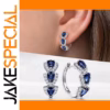 Vintage Silver-Tone Hoop Earrings with Blue Cubic Zirconia