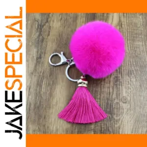 Pink Faux Fur Tassel Keychain for Bags