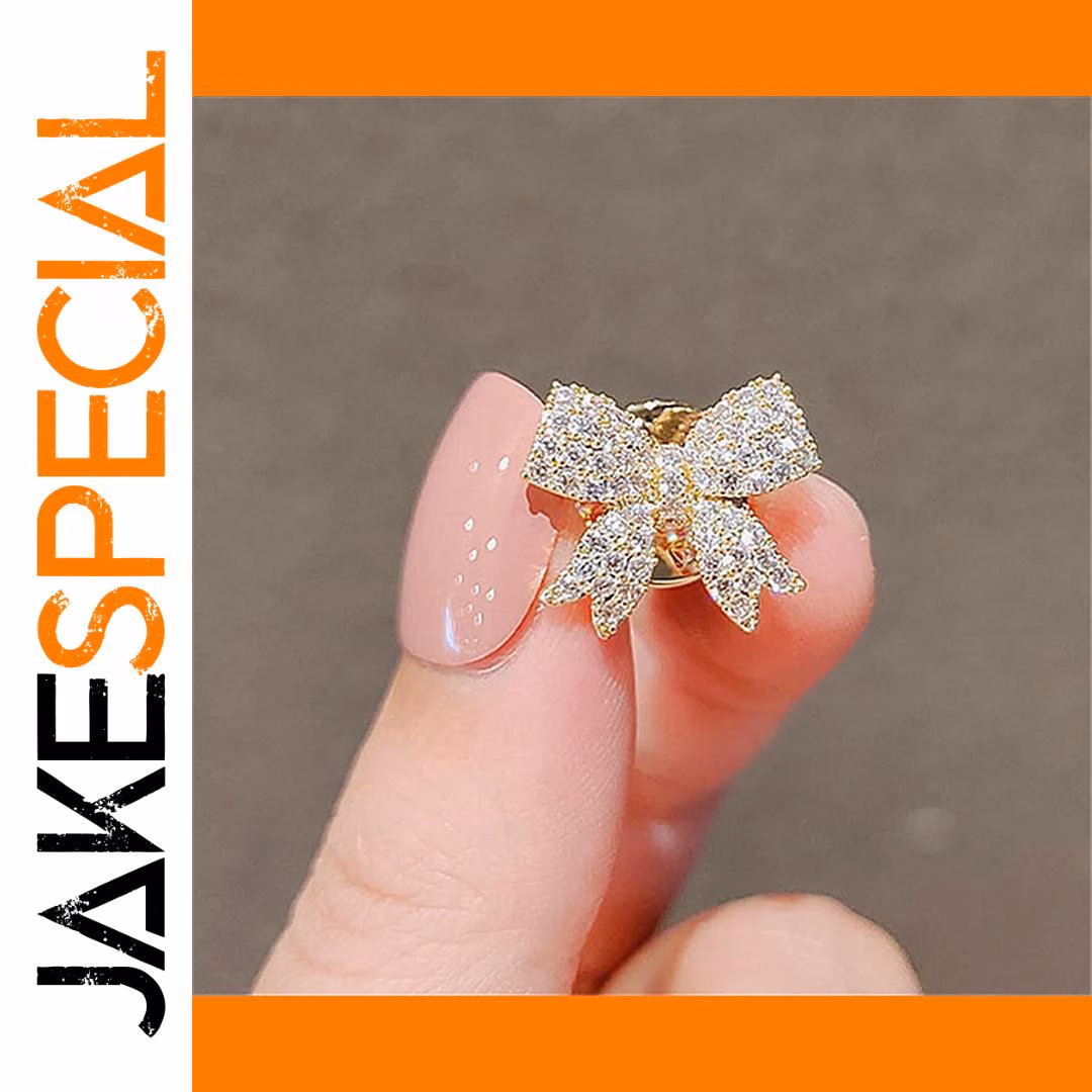 Elegant Gold-Toned Bowknot Brooch with Rhinestones 1 Elegant Gold-Toned Bowknot Brooch with Rhinestones