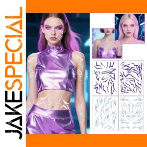 Futuristic Purple Body Art Set with Holographic Tattoos