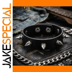 Black Leather Punk Spike Bracelet for Men Women