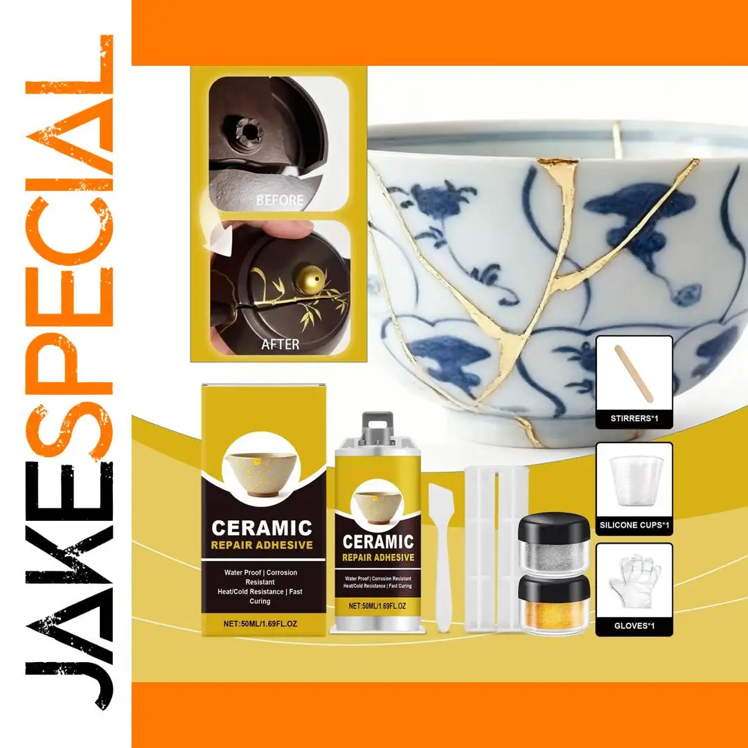 Elegant Kintsugi Ceramic Repair Kit with Gold Finish 1 Elegant Kintsugi Ceramic Repair Kit with Gold Finish