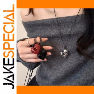 Vintage Red Heart Pendant Necklace for Women