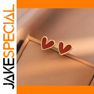 Red Heart Stud Earrings for Women