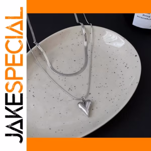 Double-Layer Silver Heart Necklace for Women