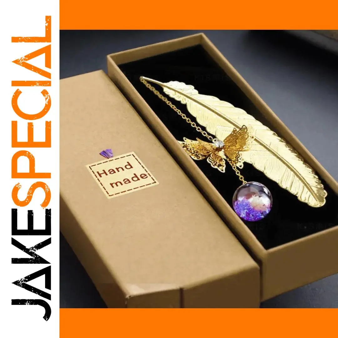 Elegant Metal Feather Bookmark with Glitter Ball 1 Elegant Metal Feather Bookmark with Glitter Ball